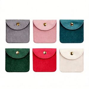 Soft Velvet Eco-friendly Recyclable Small Jewelry Storage Bags Pouch Button Closure for <b>Rings</b> Necklaces Gemstone Stamping - Product Image 1