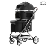 Poussette pour animaux de compagnie à double étage, cabine supérieure amovible, conception pliable facile pour petits animaux, idéale pour les sorties et les courses, commande en gros