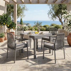 Moderno Juego de Comedor de 7 Piezas para Exteriores, Mesa Extensible de Aluminio y 6 Sillas de Ratán, Juego de Muebles de Jardín Expandible para Villa - Product Image 4