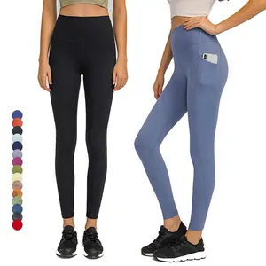 [Beliebte Wahl] Lemon Black Nylon Spandex Damen mit hoher Taille Yoga Gym Fitness hose Workout Leggings mit Taschen für Frauen
