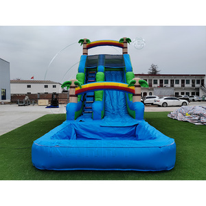 Tobogán Acuático Inflable Azul para Fiestas de Verano, Tobogán Acuático Inflable Tropical con Palmera de Tamaño Personalizado para Adultos con Piscina Desmontable - Product Image 1