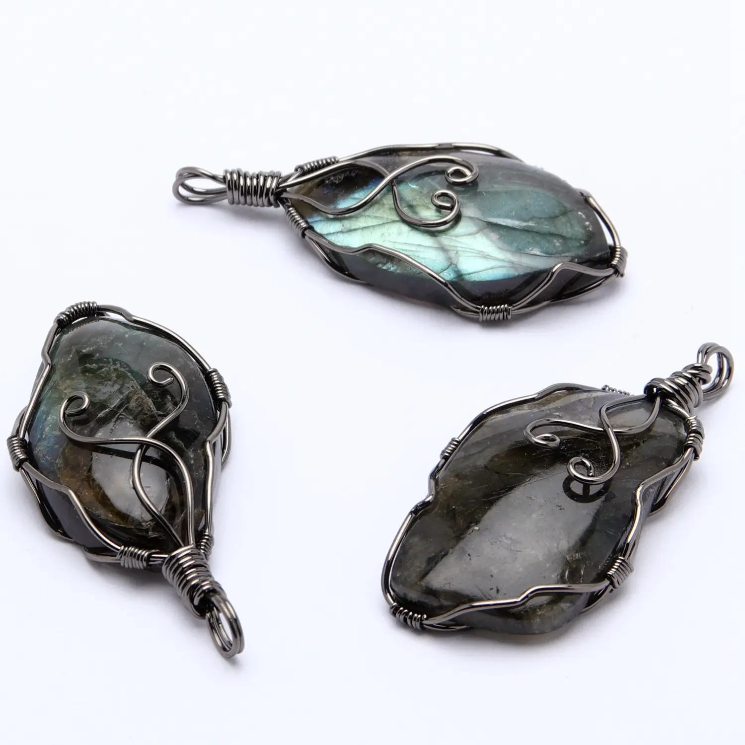 Pingente labradorite artesanal, pingente de pedra de cristal da moda, artesanato à mão, fio embutido para jóias