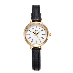 Montre ronde rétro pour femme, cadran à chiffres romains, bracelet en cuir polyvalent pour étudiants, montre-bracelet à quartz - Product Image 4