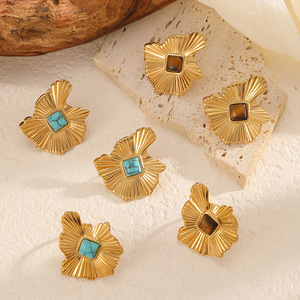 Bague en pierre naturelle à bordure en feuille de lotus, design géométrique ouvert, bijoux unisexes, cadeau - Product Image 2