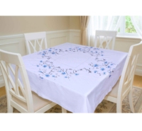 Nappe en lin à motif de fleurs de lin |   Linge de table réutilisable en lin 100% naturel de qualité supérieure, respectueux de l'environnement, motif floral délicat en lin