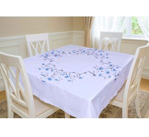 Nappe en lin à motif de fleurs de lin |   Linge de table réutilisable en lin 100% naturel de qualité supérieure, respectueux de l'environnement, motif floral délicat en lin - Product Image 1