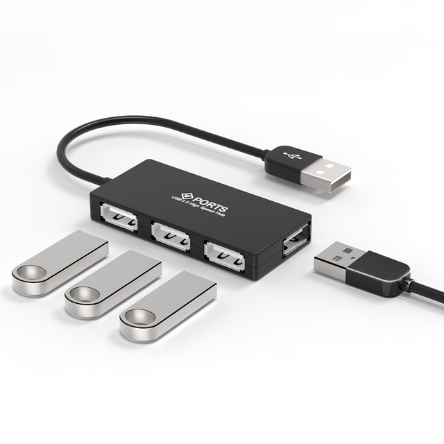 Factory OEM Logo ABS Slim 4-in-1 USB 2.0 Hub Factory Direct 4-Port Data Transfer HUB for PC Laptop FCC CE ROHS Certified