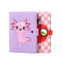 Carnet en peluche Axolotl Kawaii, mignon, en sherpa duveteux, avec couverture en peluche animale de dessin animé, fermeture à bouton-pression, pour filles, cadeau scolaire
