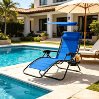Chaise longue de patio pliable portable pour jardin et plage, chaise inclinable d'extérieur à gravité zéro avec porte-gobelet et coussins