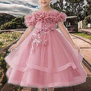 Robes de demoiselles <span class=keywords><strong>d</strong></span>'<span class=keywords><strong>honneur</strong></span> pour filles, robes de demoiselles <span class=keywords><strong>d</strong></span>'<span class=keywords><strong>honneur</strong></span> juniors, élégantes, à volants, en mousseline de soie, longueur thé, imprimées, importées - Product Image 4