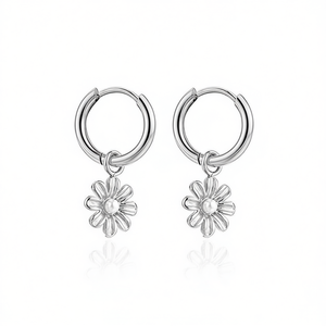 Pendientes de aro con forma de flor Amy Amy con perlas de imitación chapadas en plata para mujer, joyería de regalo PE2873 - Product Image 5