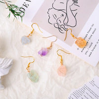 Boucles d'oreilles pendantes irrégulières en cristal brut et pierres précieuses naturelles, enroulées sur fil, faites à la main, pour femmes, vente en gros