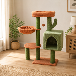Árbol para Gatos con Forma de Cactus, Fabricado en Fábrica Auditada por BSCI, con Hamaca Suave y Zona de Juego Interactiva con Pelotas - Product Image 1
