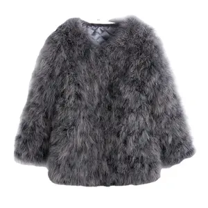 2020 new women candy color real Ostrich hair fur coat lady Turkey hair casual long jacket parka outwear CT901