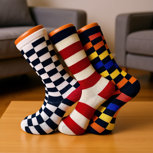 Divertenti calzini eleganti da donna in 3 paia, colorati, con design geometrico in cotone. - Product Image 2