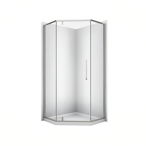 Cabine de douche semi-cadre à charnières Neo-Angle 34-1/8 x 72 en alliage d'aluminium nickel brossé avec plateau ABS en forme de secteur - Product Image 1
