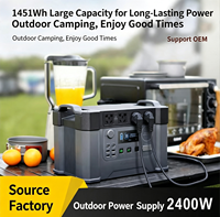 Station d'alimentation portable 1451Wh 2400W à onde sinusoïdale pure, générateur solaire au lithium-ion pour camping-car, camping, maison et alimentation de secours d'urgence