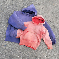 Sweat à capuche unisexe streetwear effet vieilli et délavé, bords bruts, 100% coton, personnalisé Monkey Wash
