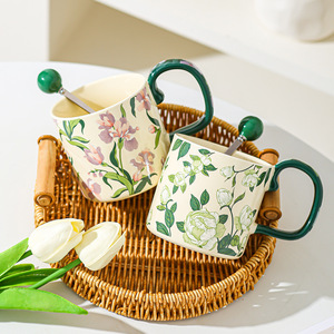 480ml Large Coffee Mug Beautiful Iris Camellia Tea <b>Cup</b> Vintage Floral <b>Ceramic</b> Mug - Product Image 2