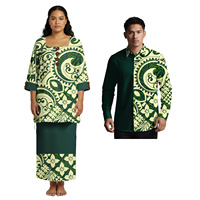 Ensemble de vêtements personnalisés avec image d'hibiscus d'Hawaï, ensemble de couple de l'île de Samoa, robe Puletasi à col carré pour femme, chemise confortable pour homme, style polynésien