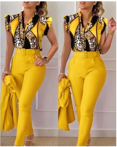 Set da <span class=keywords><strong>donna</strong></span> estate 2 pezzi <span class=keywords><strong>camicia</strong></span> floreale senza maniche Top <span class=keywords><strong>pantaloni</strong></span> lunghi con cintura Casual <span class=keywords><strong>pantaloni</strong></span> lunghi Casual - Product Image 6