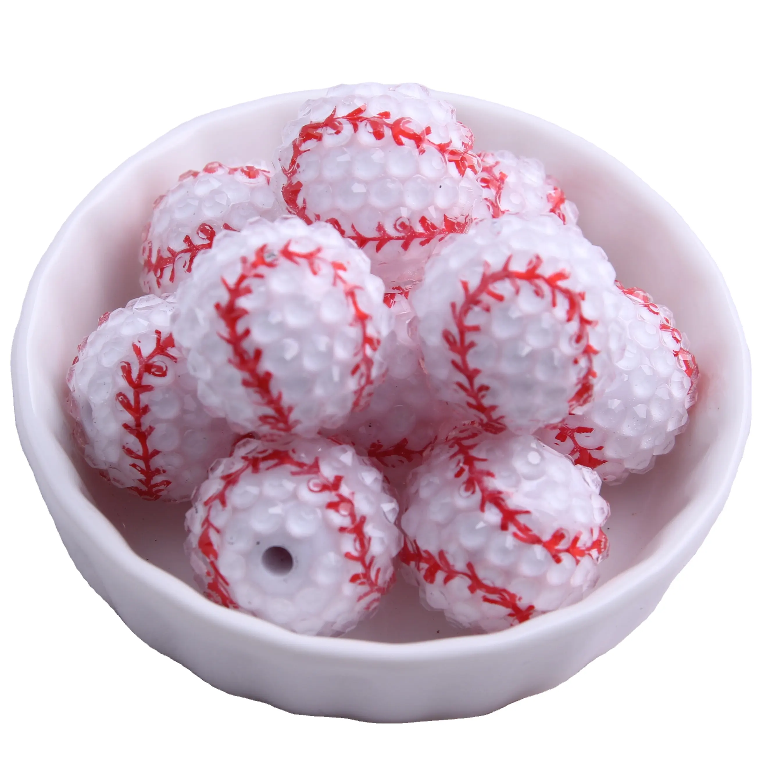 Yeni renkli beyaz renk akrilik gevşek yuvarlak beyzbol reçine Rhinestone topu boncuk takı için çocuk kolyesi yapımı için 20mm 100 adet