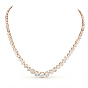 สร้อยคอเพชรทรงกลมแบบเทนนิสประดับขอบแบบ Graduating Bezel Set - ทอง 9k, 14k, 18k - Product Image 4