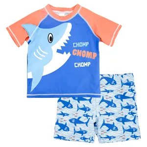 Новинка 2021, летний купальник из 2 предметов для мальчиков, с изображением акулы и динозавра, купальник для мальчиков, комплект с рубашкой для плавания