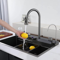 Robinet de cuisine moderne rectangulaire multifonctionnel intelligent à affichage numérique 304 en acier inoxydable brossé et laiton, avec douchette extractible