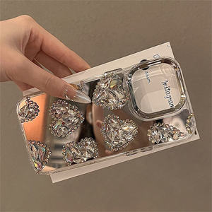 Luxus 3D Liebe Herz Sparkle <span class=keywords><strong>Glitter</strong></span> Strass Spiegel Handy hülle für iPhone 16 15 14 Pro Max Mädchen Frauen Handy hülle - Product Image 3