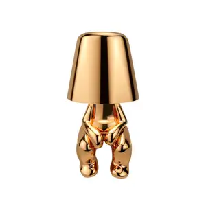 Led Golden Man Home Ornament Goud Tafellamp Figuur Slaapkamer Nachtkastje Decompip Usb Oplaadbare Touch Nacht Gouden Tafellamp