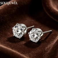 Boucles d'oreilles clous Souljewel plaquées rhodium, motif fleur à 6 branches, en moissanite, argent S925, couleur D, VVS, certifiées GRA, design minimaliste