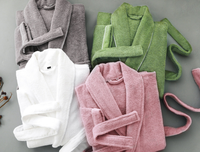 Peignoir de spa pour femme 100 % coton velours, logo personnalisé, motif lettres/à pois, finition délavée, manches longues, longueur intégrale, pour salon de beauté