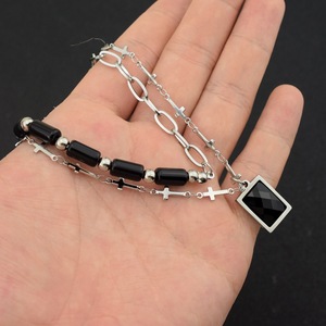New Simple Niche Design <b>Titanium</b> Steel Double Layered Geometric Pendant Necklace Fashion Unisex's Necklaces Wholesale Jewelry - Product Image 2