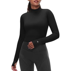 Custom Mock Neck <b>Long</b> Sleeve Workout Top <b>Women</b> Quick Dry Athletic <b>Shirt</b> Running Yoga Lightweight Thermal Baselayer - Product Image 2