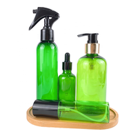 Pot en verre givré pour crème, gel de beauté vert, huile essentielle, flacon en verre, ensemble de soins corporels