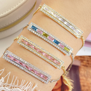 Pulsera ajustable delicada de moda, pulsera con forma de barra de cristal rectangular pequeña y colorida para mujer - Product Image 2