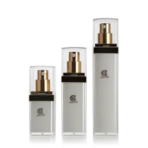 15ml 30ml 50ml Luxury Design Square Acrylic + PP White Airless BB Cream Pump Bottle For Cosmetic Skin Care Use Packaging