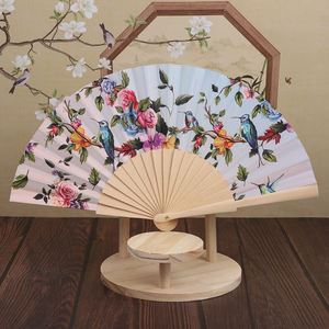 Éventail pliant portable de style chinois, tendance, pour danse carrée, avec motif floral et d'oiseaux, squelette en bambou antique, imprimé, pour sports de plein air - Product Image 3