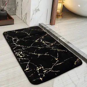 Golden Stamping Print Marble Pattern Carpet and Rug Black and Gold Marble Rabbit Fur Marble Carpet for Bathroom