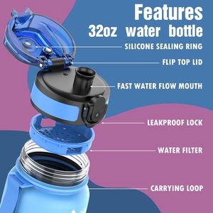 1L 32 oz Straw Strainer <b>Filter</b> Gym Fitness Sports BPA Free Tritan Motivational <b>Water</b> <b>Bottle</b> With Time Marker - Product Image 3