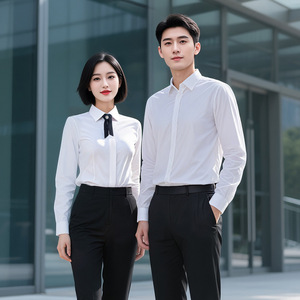 Unisex Long Sleeve Shirt Solid Color <b>Polyester</b> Workwear Wrinkle Resistant Business Formal Wear - Product Image 3