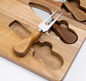 Ensemble de planches à fromage en bois d'acacia avec logo personnalisé, 3 couteaux à fromage, plateau de charcuterie pour fête, vaisselle en gros - Product Image 4