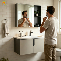 Meuble de salle de bain mural moderne en aluminium, ensemble de meuble-lavabo flottant avec vasque en céramique et miroir