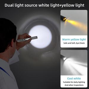 Linterna Médica de Doble Fuente de Luz, Acero Inoxidable, con Indicador de Batería, Bombilla LED Recargable, Luz Amarilla y Blanca, para Examen Oral y Pupilar - Product Image 3