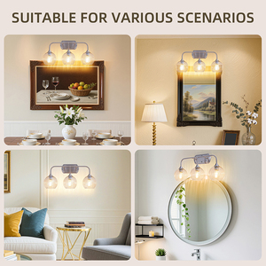 Modern 3-Light <b>Vanity</b> Wall Lamp E26 Bulb Compatible Stainless Steel Glass Shade Bathroom <b>Lighting</b> Surface Mounted - Product Image 4