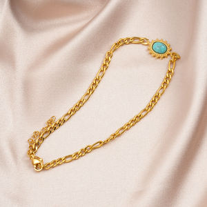 Brazalete tobillero bohemio de acero inoxidable con piedras trituradas para mujer, brazalete con cuentas de Color, a la moda - Product Image 3