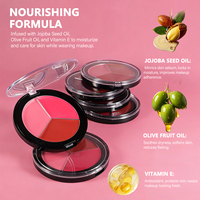 Palette de fard à joues minéral mat 3 couleurs, logo personnalisé, végan, haute pigmentation, maquillage pour le visage, blush pour les joues