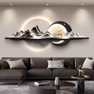 Décoration murale moderne pour salon d'hôtel, impression HD sur porcelaine cristalline, paysage de montagne dorée, <span class=keywords><strong>peinture</strong></span> murale lumineuse à LED - Product Image 5