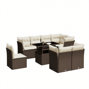 Cream White Brown Garden <b>Sofa</b> Set With Cushions 6 Seater Outdoor Furniture <b>Rattan</b> Wicker Contemporary Design - Product Image 1